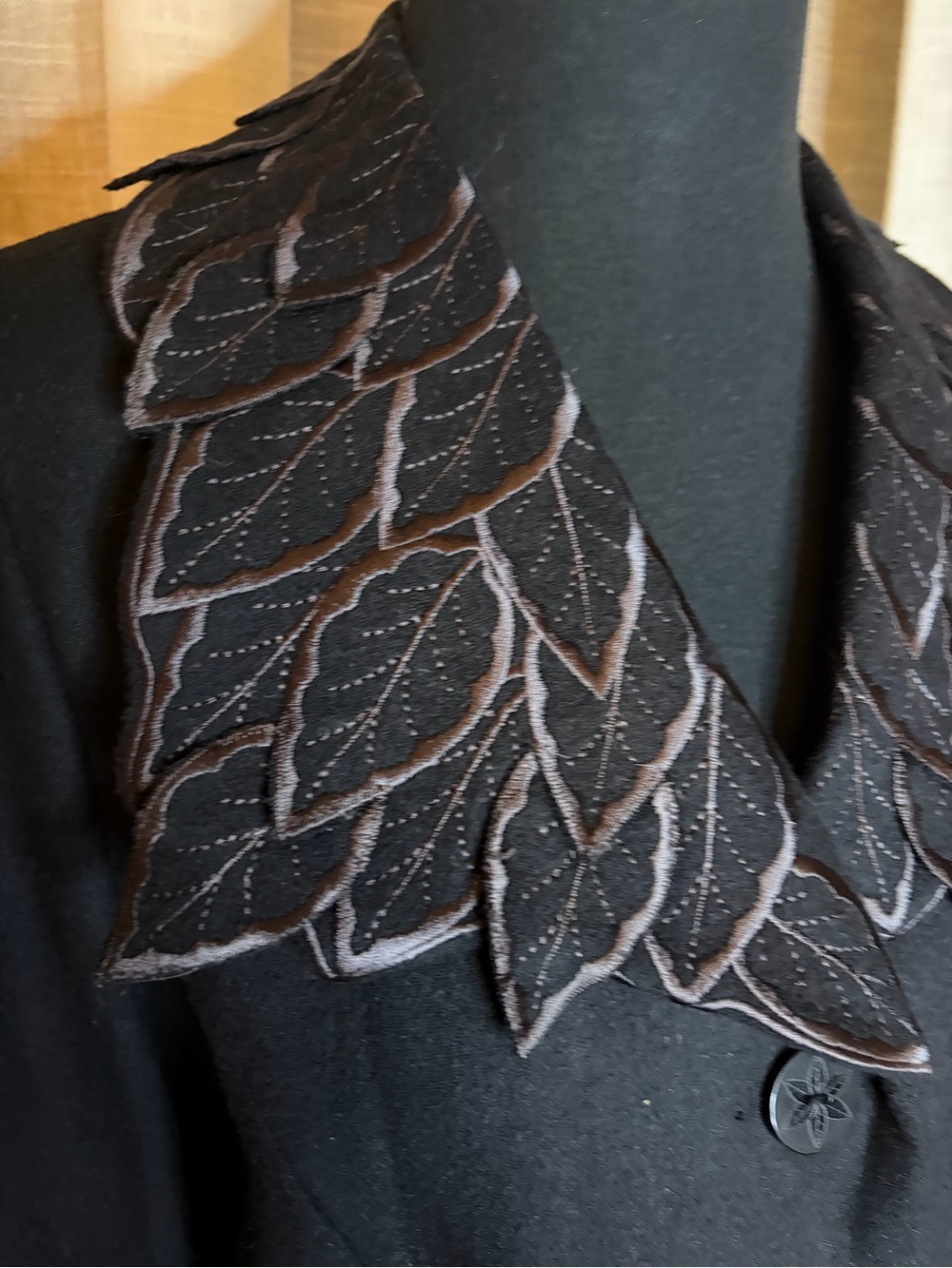 Women’s Black Jacket with Layered Leaf Collar - Picture 2 of 9